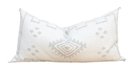 Sabra Cactus Silk Decorative Lumbar Pillow Cover - Saham - White