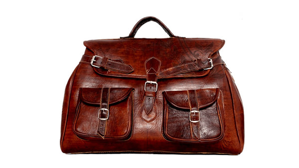 Leather Duffle Bag - Hermes Design - Chocolate Brown
