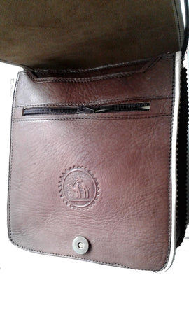 Leather Messenger / Satchel Bag - Tiles - Brown