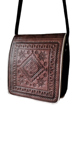 Leather Messenger / Satchel Bag - Tiles - Brown