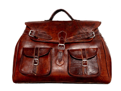 Leather Duffle Bag - Hermes Design - Chocolate Brown