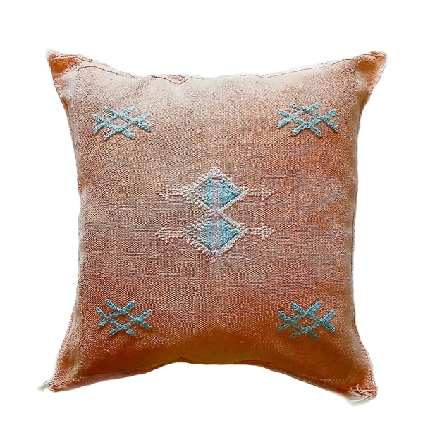 Handmade Moroccan Cushion Cover – Sabra Silk Pillow – Maram - Light Orange