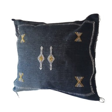 Handmade Moroccan Sabra Cactus Silk Cushion – Black | Lalla Fatiha