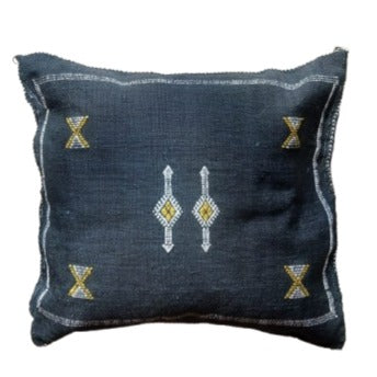 Handmade Moroccan Sabra Cactus Silk Cushion – Black | Lalla Fatiha
