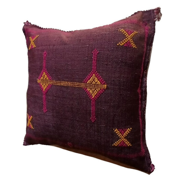 Handmade Moroccan Sabra Cactus Silk Cushion – Burgundy | Lalla Fatiha