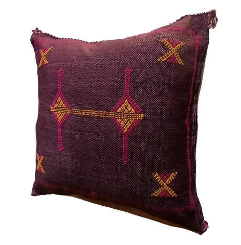 Handmade Moroccan Sabra Cactus Silk Cushion – Burgundy | Lalla Fatiha