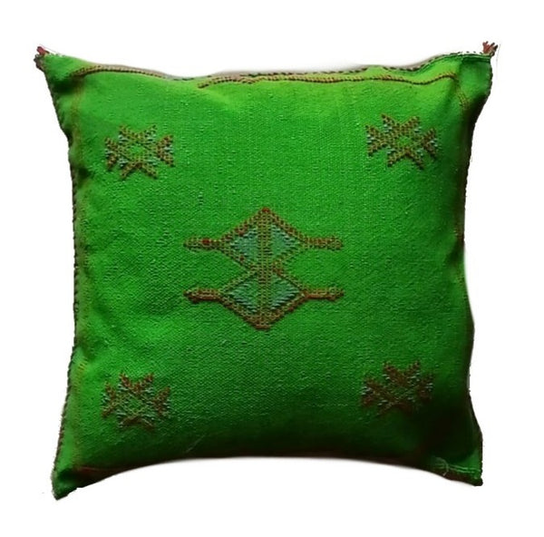 Handmade Moroccan Sabra Cactus Silk Cushion – Green | Lalla Fatiha