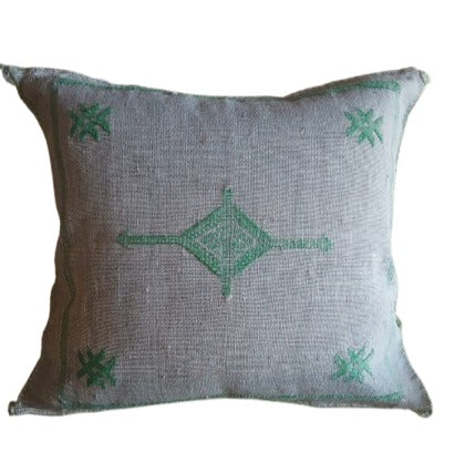 Handmade Moroccan Sabra Cactus Silk Cushion – Grey | Lalla Nezha