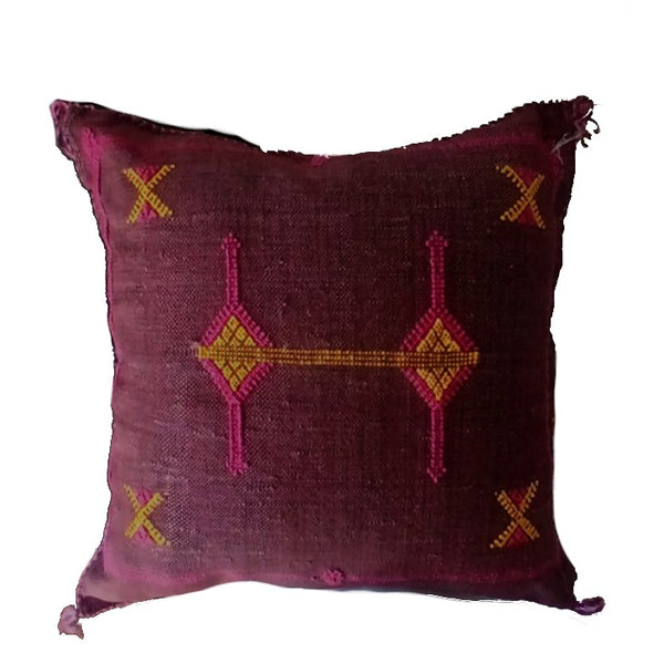 Handmade Moroccan Sabra Cactus Silk Cushion – Burgundy | Lalla Fatiha