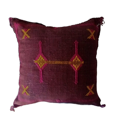 Handmade Moroccan Sabra Cactus Silk Cushion – Burgundy | Lalla Fatiha