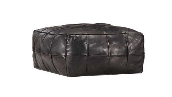 Moroccan Leather Floor Cushion / Ottoman - MOSAIC Design - Squares - Black