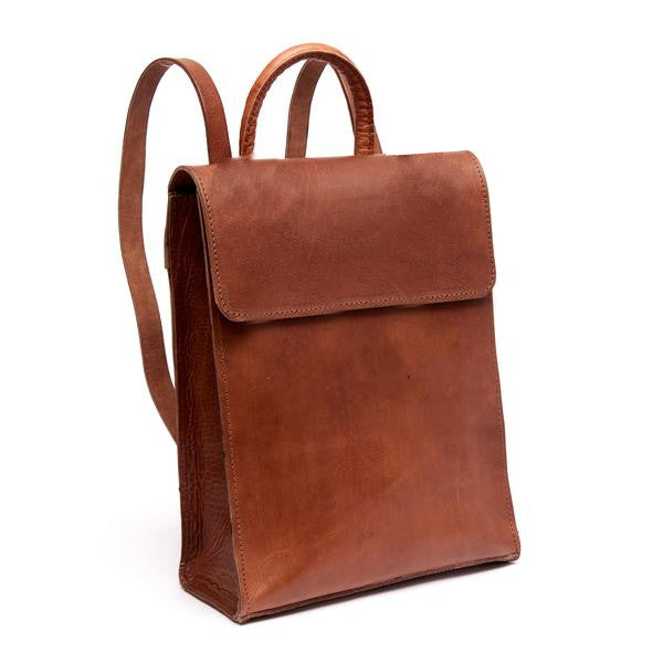Paris Leather Slim Backpack - Brown Caramel