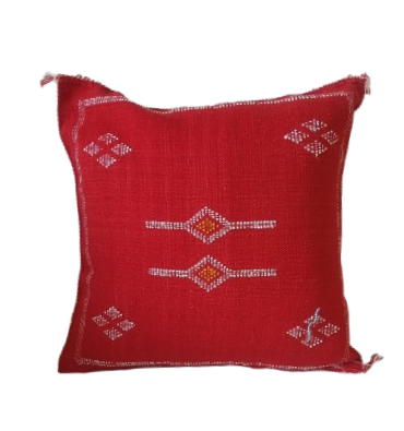 Handmade Moroccan Cushion Cover – Sabra Silk Pillow – Cerise - Red
