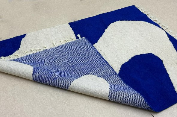 Asif — The River | Handwoven Moroccan Wool Rug | Ivory & Cobalt Blue | One of a Kind