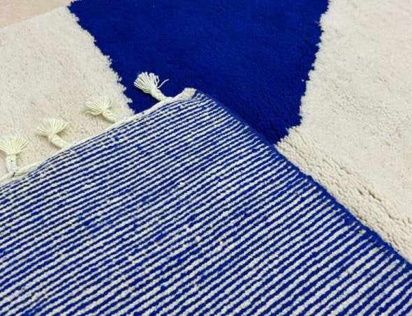Asif — The River | Handwoven Moroccan Wool Rug | Ivory & Cobalt Blue | One of a Kind