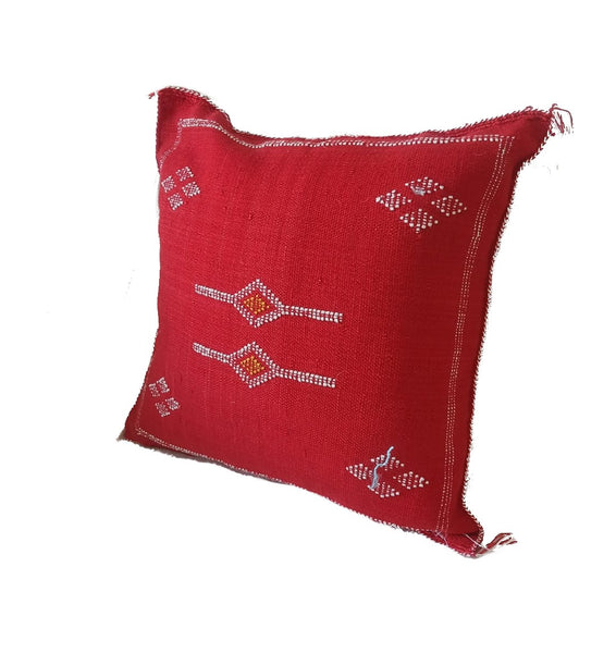 Handmade Moroccan Cushion Cover – Sabra Silk Pillow – Cerise - Red