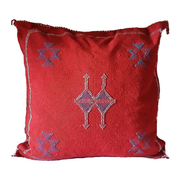 Handmade Moroccan Cushion Cover – Sabra Silk Pillow – Maram - Red
