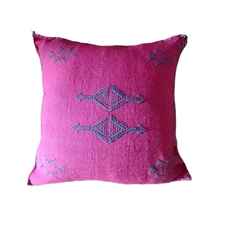 Handmade Moroccan Sabra Cactus Silk Cushion – Pink | Lalla Fatiha