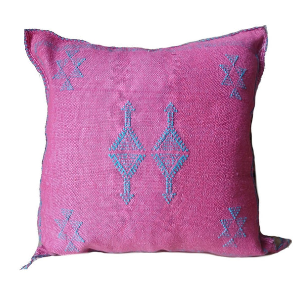 Handmade Moroccan Sabra Cactus Silk Cushion – Pink | Lalla Fatiha
