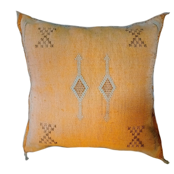 Handmade Moroccan Cushion Cover – Sabra Silk Pillow – Safia - Light Orange