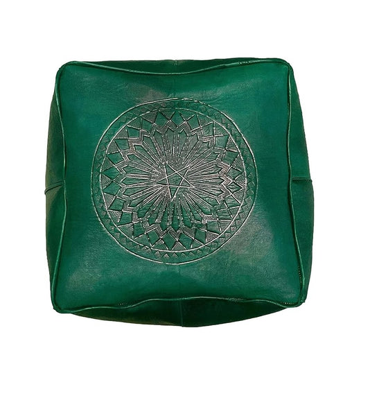 Green Embossed Square Ottoman - Medaillon