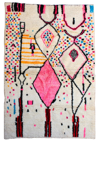 Tafsut — Azilal rug, ivory ground with multicolour Amazigh symbols, 173 × 124 cm