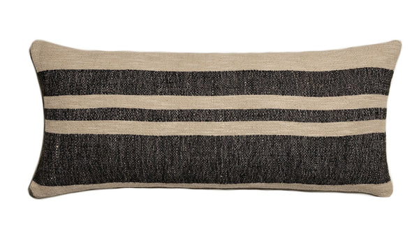 Oversized Beige and Black Stripes Lumbar Pillow Cover - Tiflwin
