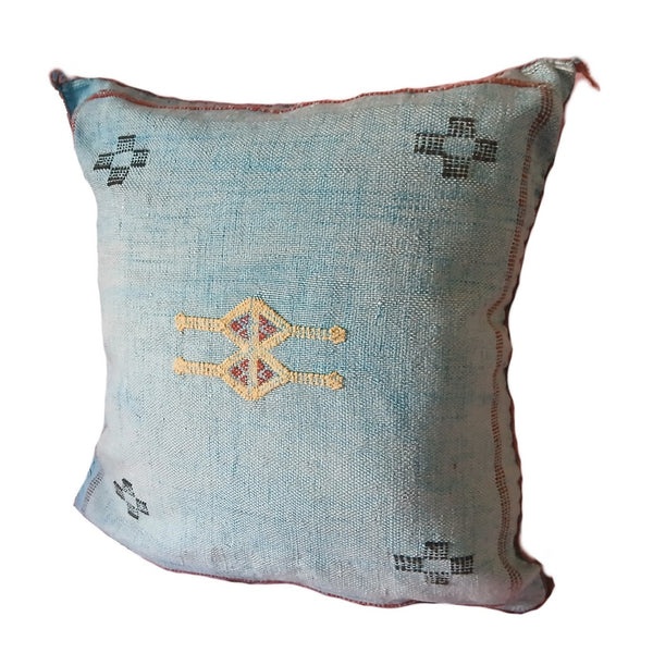 Handmade Moroccan Cushion Cover – Sabra Silk Pillow – Saham - Washed Turquoise