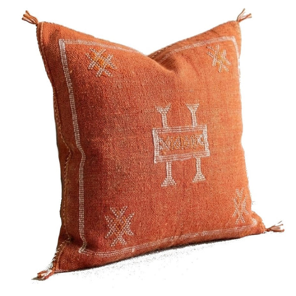 Handmade Moroccan Cushion Cover – Sabra Silk Pillow – Fayrouz - Washed Red