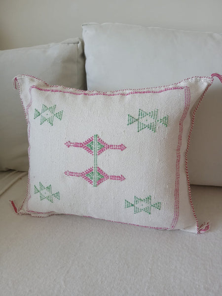 Handmade Moroccan Cushion – Sabra Cactus Silk Pillow – Lalla Fatiha - Creamy White
