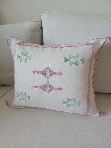 Handmade Moroccan Cushion – Sabra Cactus Silk Pillow – Lalla Fatiha - Creamy White