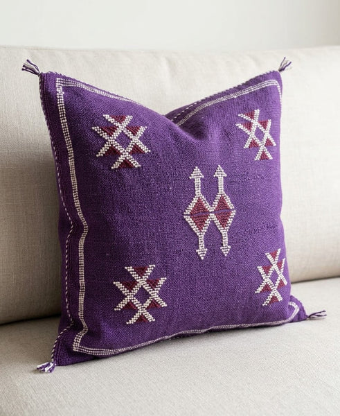 Handmade Moroccan Cushion Cover – Sabra Silk Pillow – Fayrouz - Purple