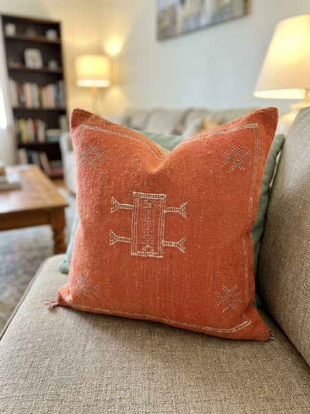 Handmade Moroccan Cushion Cover – Sabra Silk Pillow – Fayrouz - Washed Red