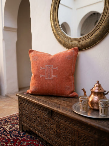 Handmade Moroccan Cushion Cover – Sabra Silk Pillow – Fayrouz - Washed Red