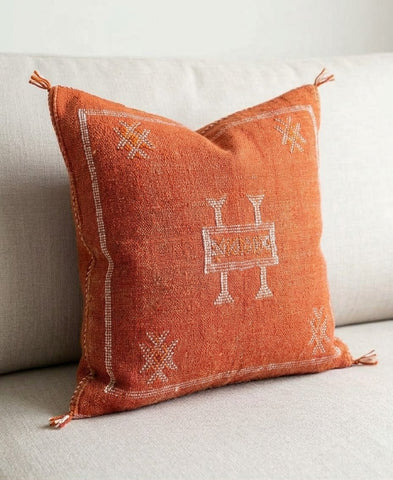 Handmade Moroccan Cushion Cover – Sabra Silk Pillow – Fayrouz - Washed Red