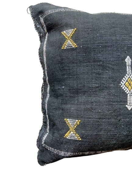 Handmade Moroccan Sabra Cactus Silk Cushion – Black | Lalla Fatiha