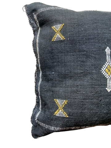 Handmade Moroccan Sabra Cactus Silk Cushion – Black | Lalla Fatiha