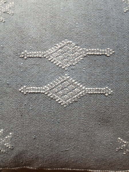 Handmade Moroccan Sabra Cactus Silk Cushion – Grey | Lalla Fatiha