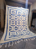 Handwoven Moroccan wool rug blue geometric — full view