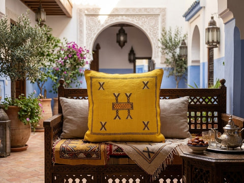 Handmade Moroccan Cushion – Sabra Cactus Silk Pillow – Fayrouz - Yellow
