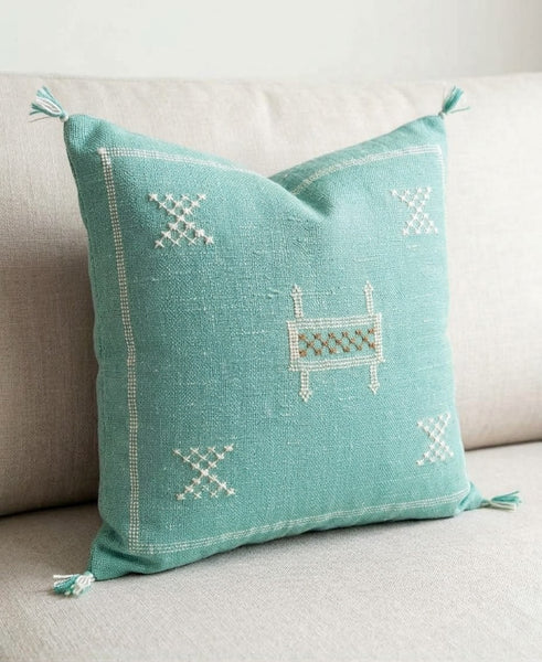 Handmade Moroccan Cushion – Sabra Cactus Silk Pillow – Fayrouz - Mint Green