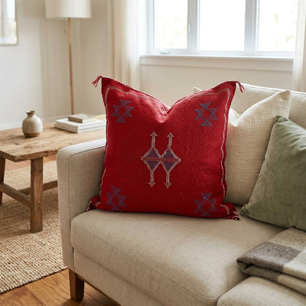 Handmade Moroccan Cushion Cover – Sabra Silk Pillow – Maram - Red