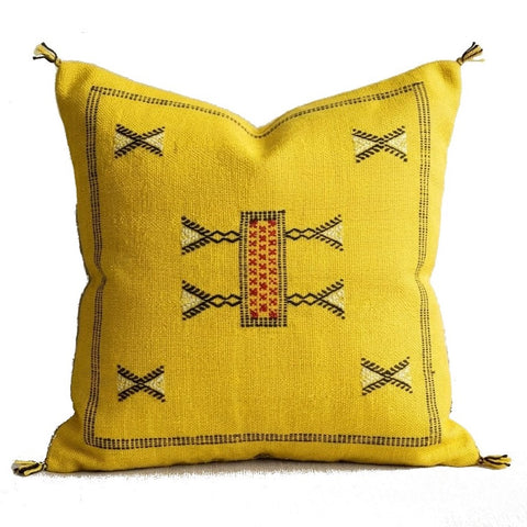 Handmade Moroccan Cushion – Sabra Cactus Silk Pillow – Fayrouz - Yellow