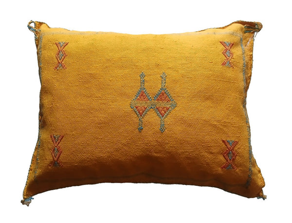 Handmade Moroccan Cushion Cover – Sabra Silk Pillow – Lalla Amina - Golden Yellow