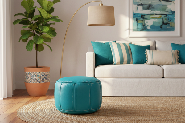 Aya Turquoise Pouf - Living Room