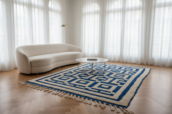 Handwoven Moroccan Wool Rug — Blue Geometric | 200 × 300 cm