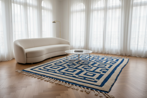 Handwoven Moroccan Wool Rug — Blue Geometric | 200 × 300 cm