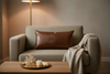 Brown Caramel Embossed Leather Lumbar Pillow — Living Room Editorial