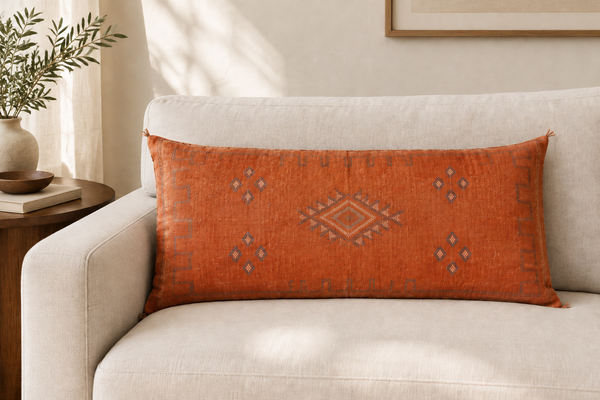 Sabra Cactus Silk Decorative Lumbar Pillow Cover - Lechine - Orange