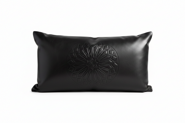 Embossed Leather Pillow Cover - Lumbar - Black - Nejma